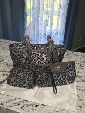 Coach Silver Metallic Ocelot 3 Pc Set